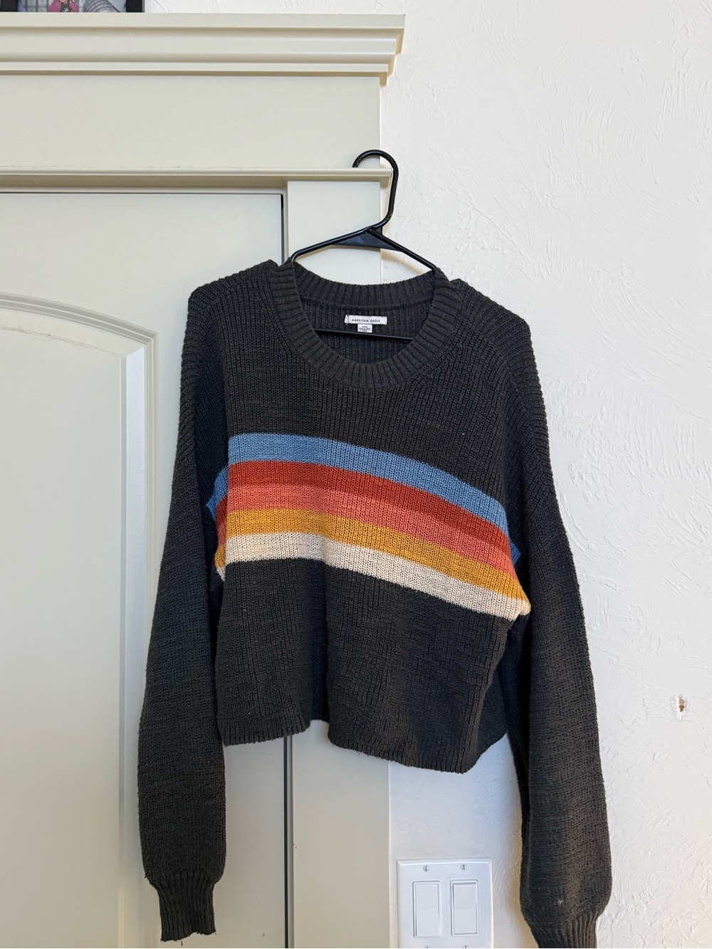 American Eagle Cropped Sweater with Rainbow Stripe